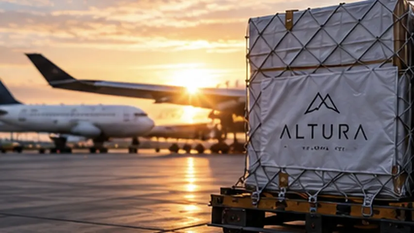 Pallet de flor listo para embarque aéreo al amanecer