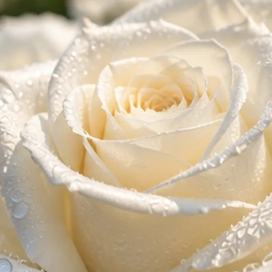 Rosa blanca de pétalos abiertos con gotas de agua
