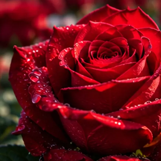 Rosa roja de exportación con rocío sobre los pétalos